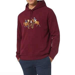 Polo Ralph Lauren Maroon Hoodie with Embroidered 3 Pony Graphic, Size‎ XL